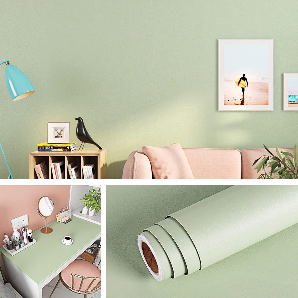 SnelShoppen - Peel and Stick Wallpaper 40CM X 10M Mint Groen Zelfklevend Wanddecoratie Kinderen Jongens Kamer Verwijderbaar Waterdicht Vinyl