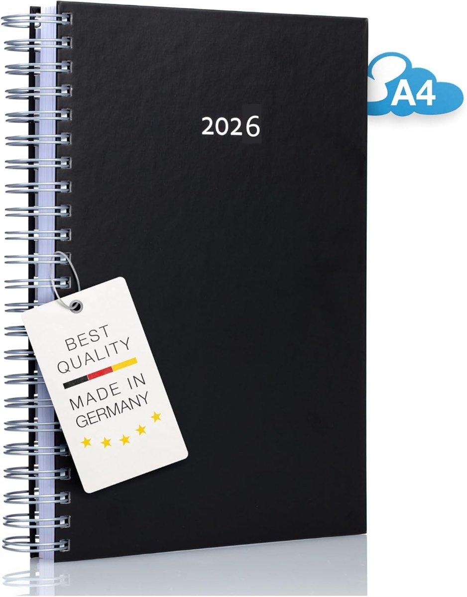 SnelShoppen - DIN A4 Kalender 2026 - THE BIG Thick BLACK - Ruimte voor Dagelijkse Afspraken - Hoogwaardige Papierkwaliteit - Perfect voor Kantoor en T
