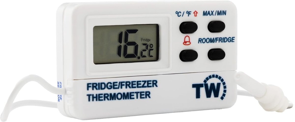 SnelShoppen - Digitale Vriezer en Koelkast Thermometer met Alarmfunctie en Max/Min Functie - 1.2m Kabel - Voor Keuken, Camping, Kantoor