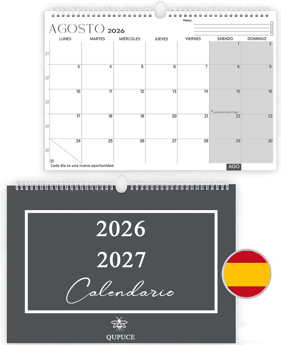 SnelShoppen - Wandkalender 2026 2027 A4 Maandplanner Minimalistisch, Familiekalender met Metalen Ringen, Organizer voor Thuis, Kantoor of School, Incl