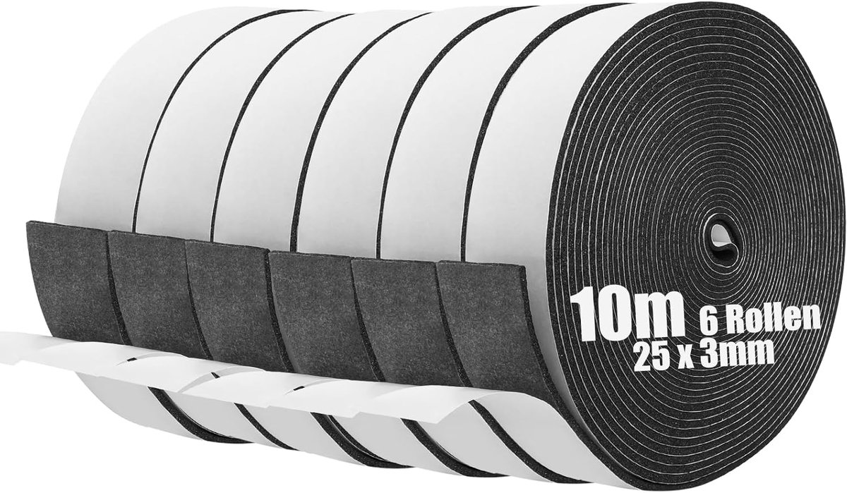 SnelShoppen - Foam Tape 25mm x 3mm x 10m - Zelfklevende Foam Strip - Weerbestendige Deurrubber - Geluidsisolatie en Anti-Collision voor Ramen en Deure
