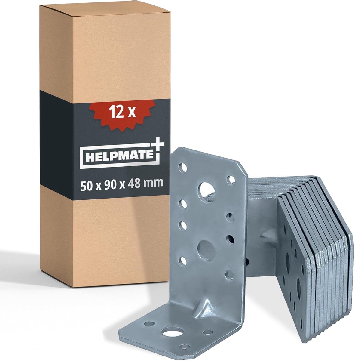 SnelShoppen - Hoekverbinder met Sleuf 50x90x48mm, Gegalvaniseerd, Blauw Passiverend, Houten Connector, 12 Stuks, Zilver voor Hout, Beton en Metselwerk