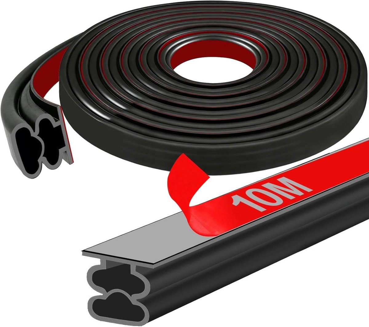 SnelShoppen - 10 m Deurseal, Zelfklevende Rubberen Sealing Tape, 10 x 10 mm, Flexibele Raam- en Deurafdichting, Zwart, Geluiddicht en Weerbestendig vo