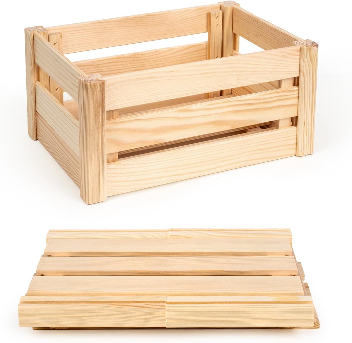 SnelShoppen - Houten Vouwdoos 34.5x23x17.5 cm, Decoratieve Opbergdoos, Fruitdoos, Ruimtebesparend, Handvatten, Duurzaam Hout, Ideaal voor Opslag en Tr