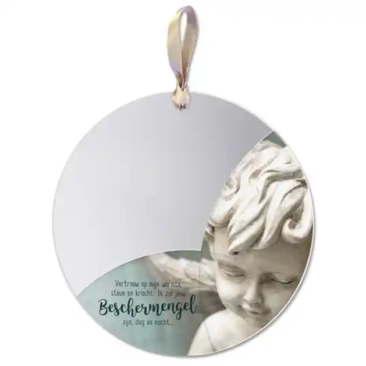 Spiegelhanger Beschermengel Rond – Decoratieve Spiegel met Tekst – Cadeau met Ophanglint Ø12 cm