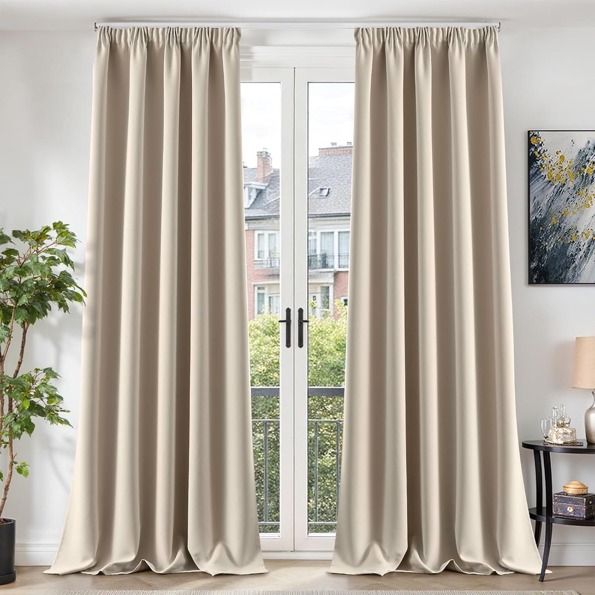 SnelShoppen - Opaque Blackout Gordijnen 260 x 140 cm Set van 2 - Eyelet Gordijnen voor Woonkamer en Deur - Zachte Polyester in Beige - Perfect voor Pr