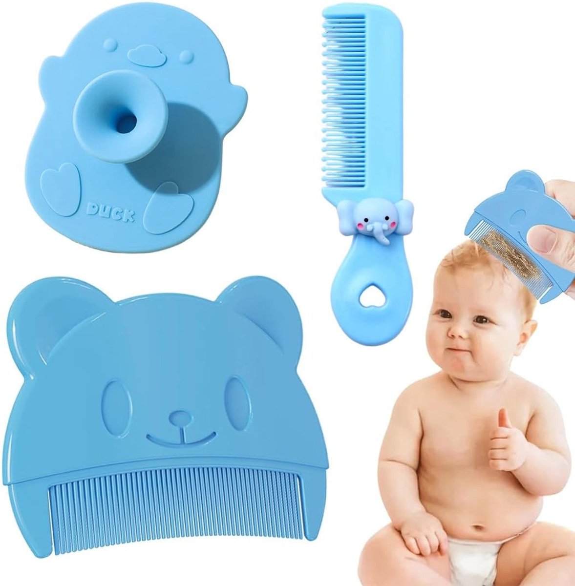 SnelShoppen - Pack van 3 Badborstels voor Baby, Silicone Haarborstel en Kam, Geschikt voor Nieuwegezellen, Zacht voor de Hoofdhuid van Pasgeborenen