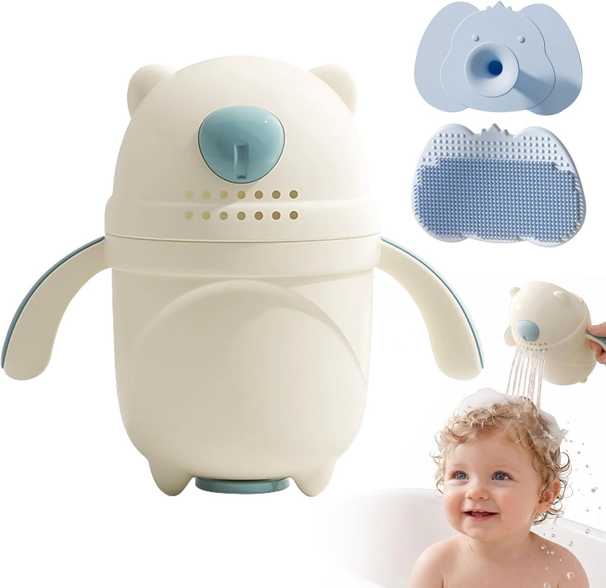 SnelShoppen - Babydouche met Siliconen Borstel en Berendesign - Grappige Haarwasset voor Kinderen - Ideaal voor Baby's en Peuters - Veilig en Eenvoudi