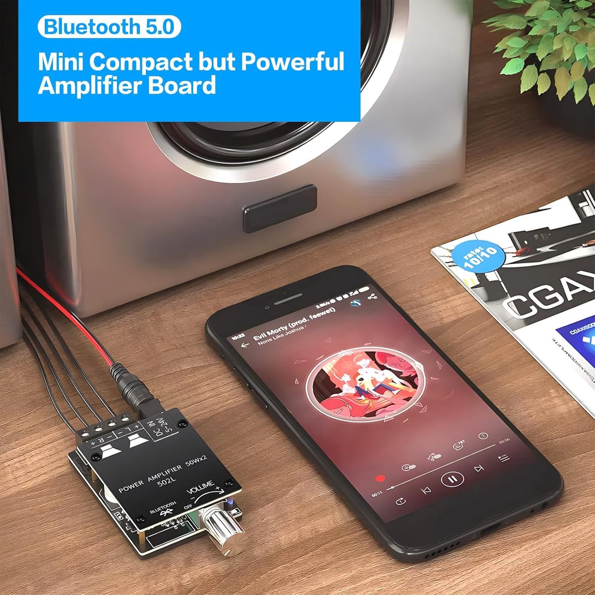 SnelShoppen - Bluetooth Hifi Stereo Versterker 2.0 Kanalen 2 x 50W Audio Amplifier DC 8-24V met AUX en Bluetooth Ingangen, Ideaal voor Feesten en Thui thumbnail 2