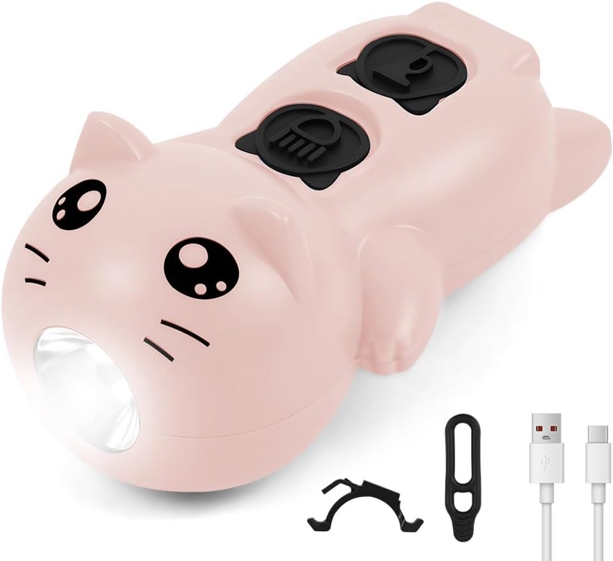 SnelShoppen - Kids Bike Light Set - USB Oplaadbare Silicone LED Fietslamp met Toeter voor Kinderen - 3 Verlichtingstanden voor Fiets, Step en Kinderwa