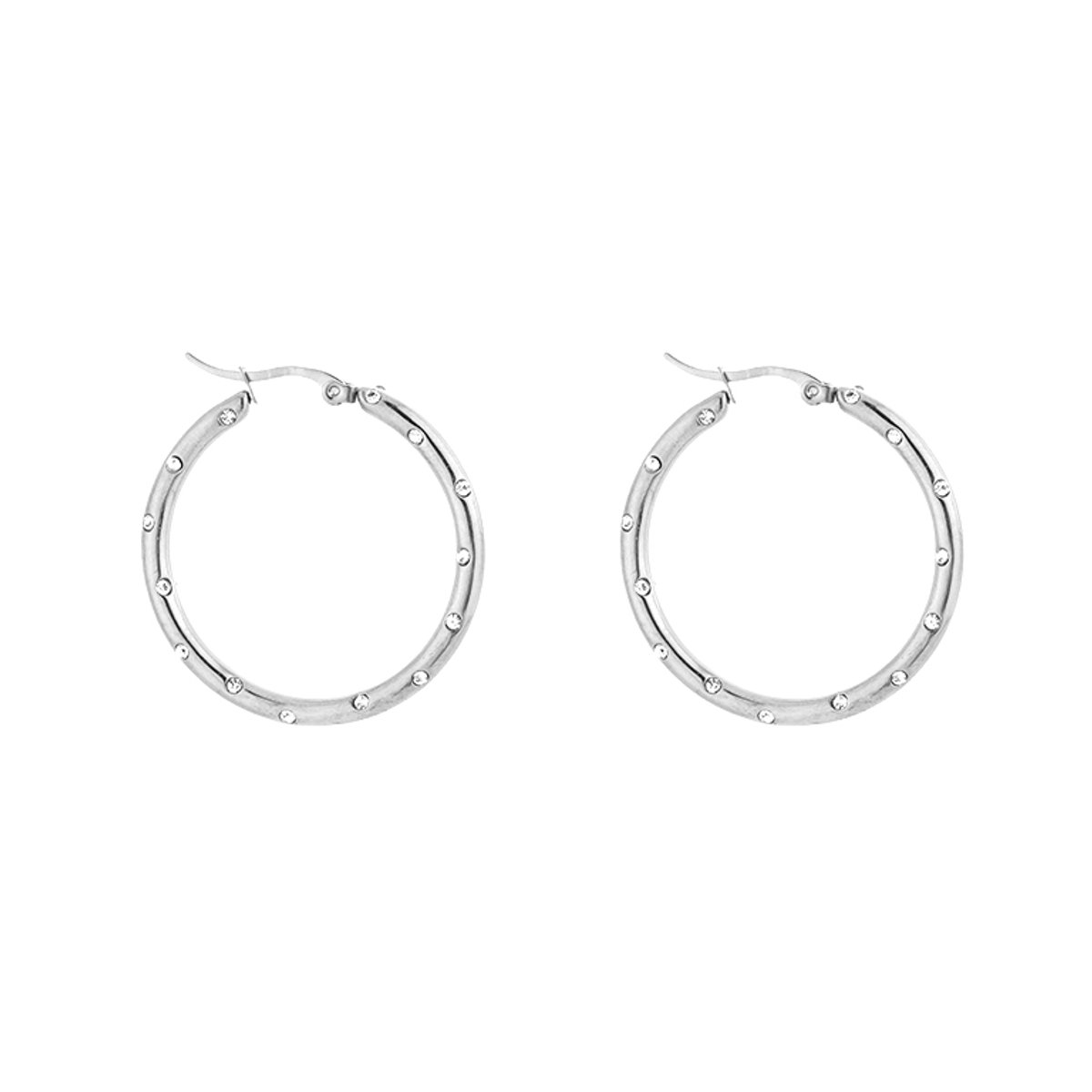 Stainless Steel Hoops met Strass Zirkonia – Elegante & Sprankelende Oorringen - RVS - Zilver - 40mm