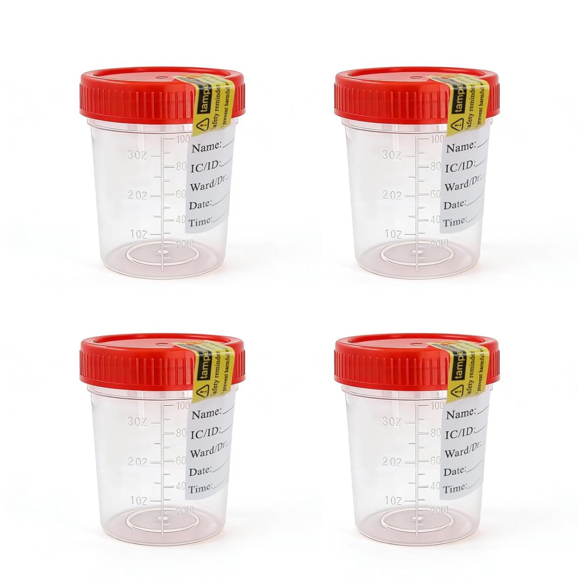 SnelShoppen - Set van 4 Steriele Urinecontainers 120 ml - Vloeistofcontainers met Luchtdichte Schroefdop voor Hygiënisch Urinemonster en Veilige Ontla