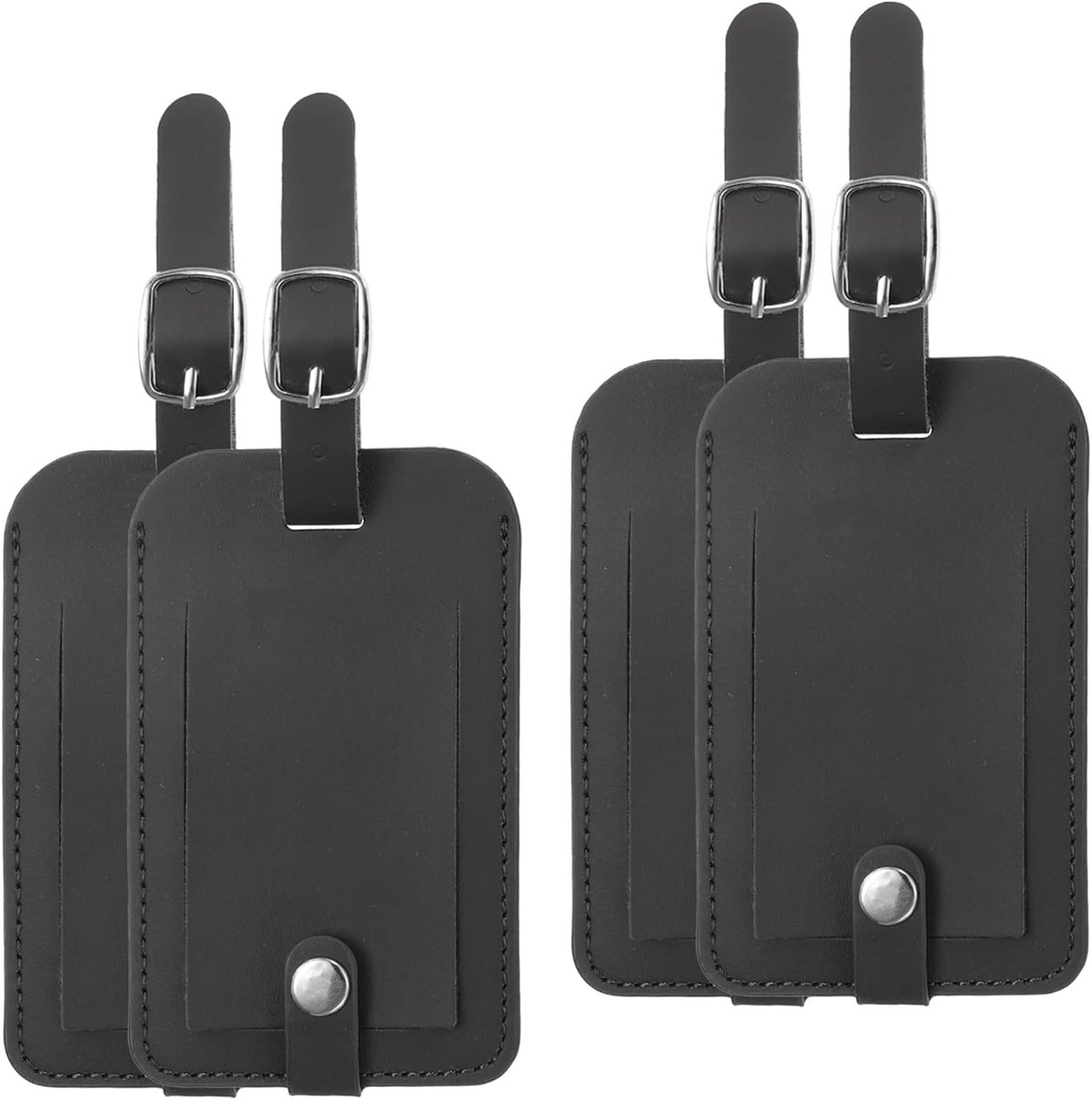SnelShoppen - 4 Pack Luggage Bag Tags - PU Leer Koffer Naamlabels met Snap Reislabel - Privacy Bescherming - Reisaccessoires - Zwart