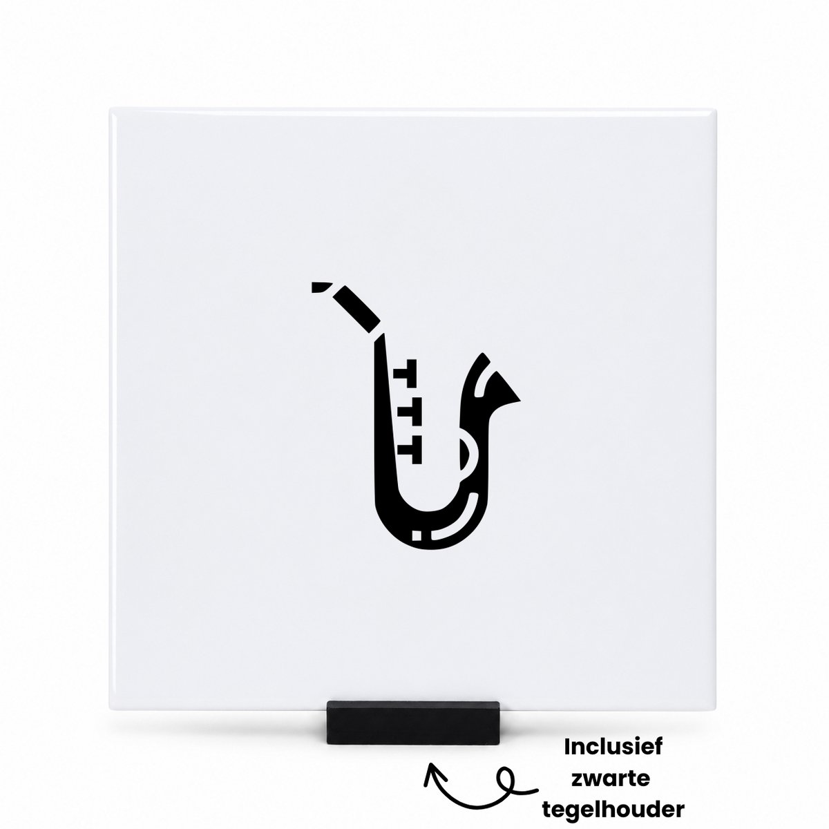 Hacebo saxofoon tegeltje met tegelhouder - Saxofoon - cadeau muziekliefhebber - tegeltjes met tekst - leuk cadeau voor je vriend om te geven - verjaardag muzikant - spreuktegels - 15x15 CM Wit