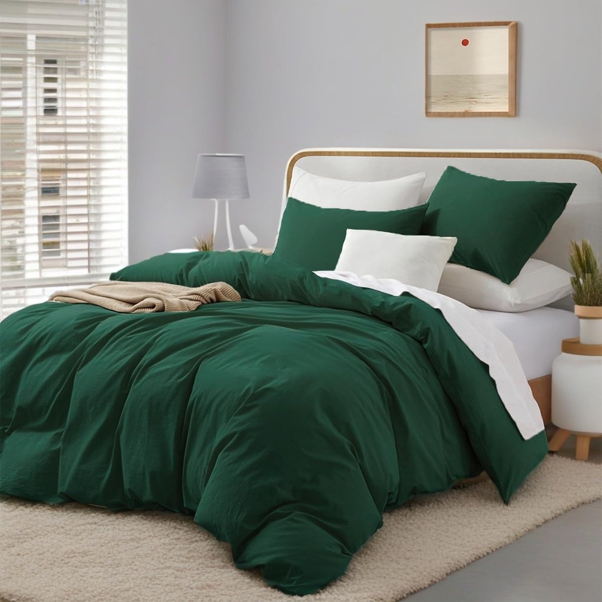 SnelShoppen - Luxe Gezu Bedlinnen 200 x 220 cm - Zacht Katoen Donkergroen - 3-delige Set met Dekbedovertrek en Kussenslopen 80 x 80 cm - Perfect voor
