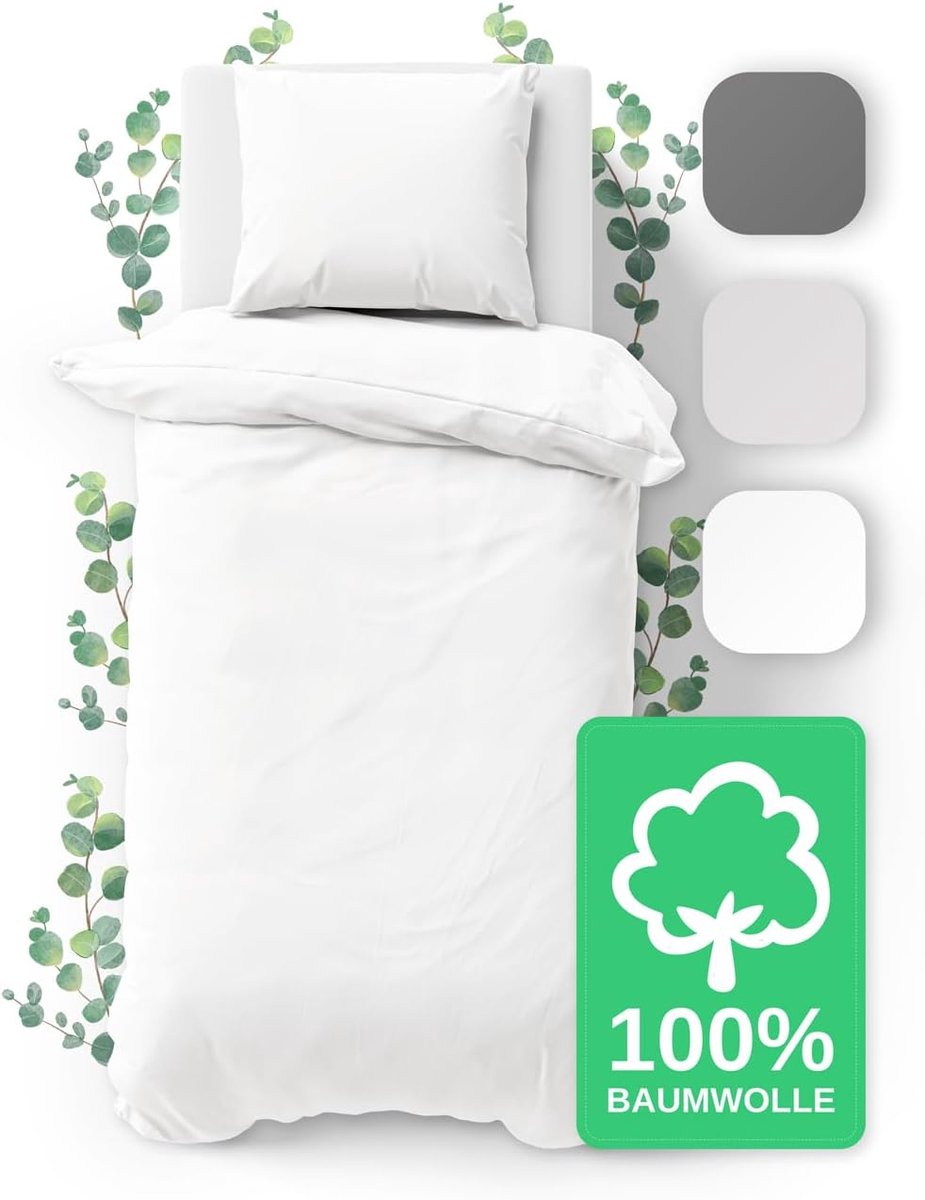 SnelShoppen - Duvet Cover Set 135x200 cm met 1 Kussensloop 80x80 cm - 100% Katoen Percale - Met Rits - Wit - 2-delig Bedlinnen voor Comfortabel Slapen