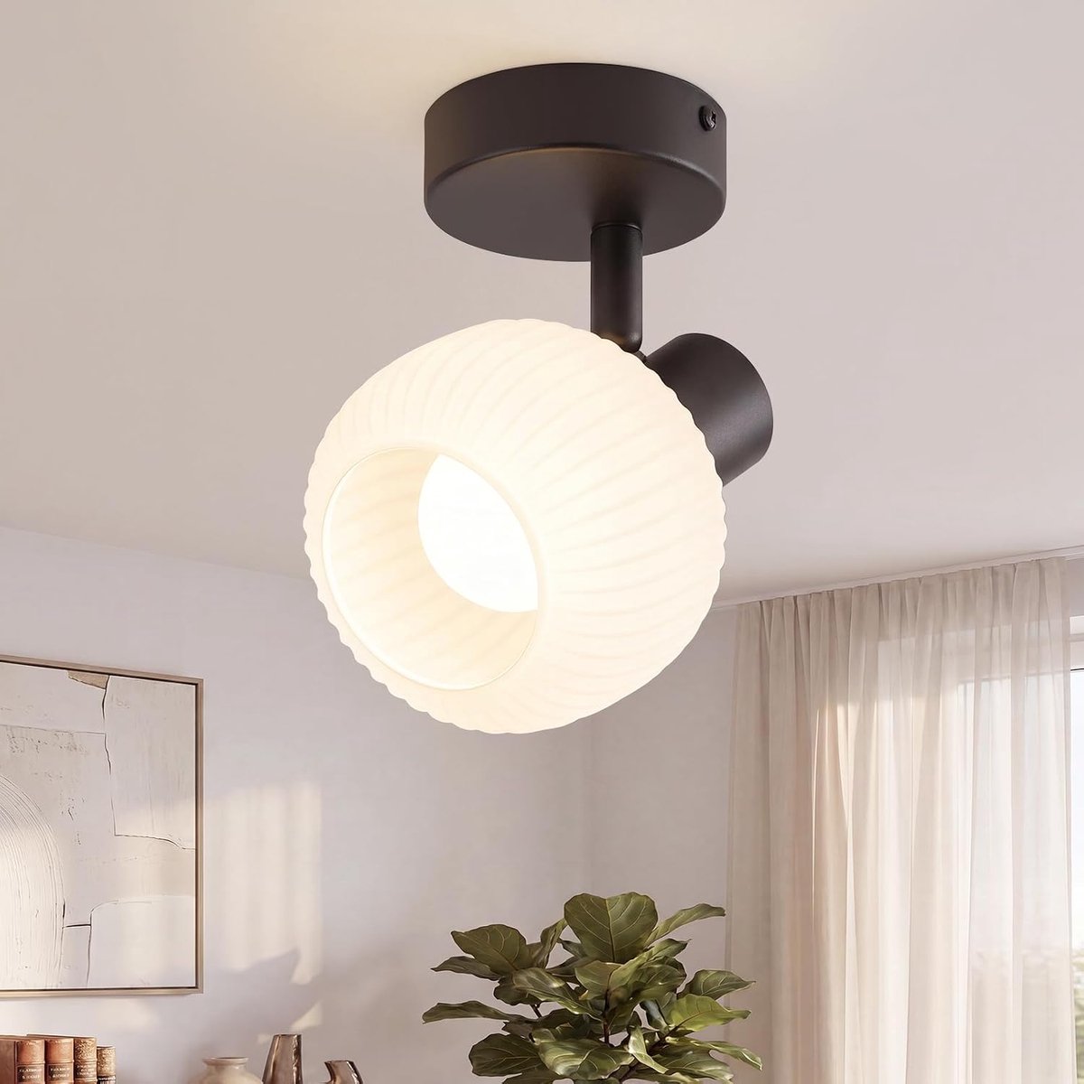 SnelShoppen - Deckenstrahler 1-Flame Vintage Design Plafondlamp met Glas, 350° Draaibare Spotlights voor Hal, Slaapkamer, Woonkamer, Modern & Vintage