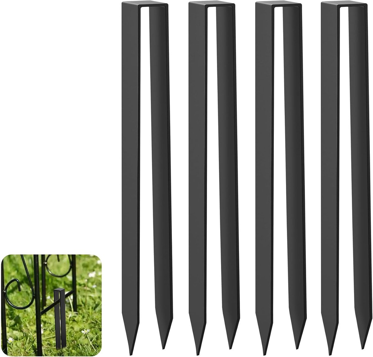 SnelShoppen - 4 Stuks Rozenboog Grondankers U-Vormig - Poedercoated Staal - Zwart - 300mm voor Tuin, Feest en Buitengebruik