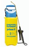 Gele Gloria Prima 5 drukspuit met blauwe handgreep en spuitlans.