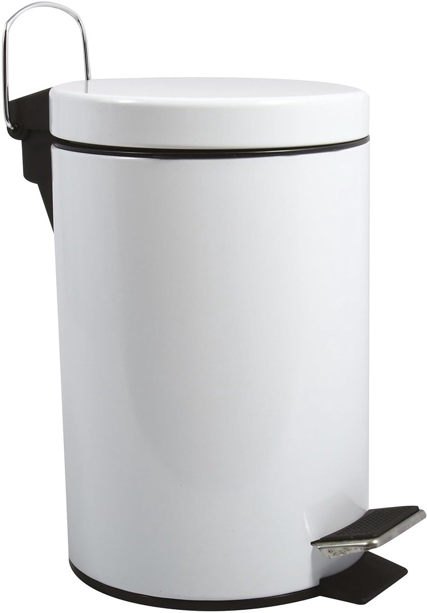 SnelShoppen - Elegante Pedal Prullenbak voor Badkamer - Compacte RVS Afvalemmer met Verwijderbare Binnenemmer - Witte 3L Afvalbak - Praktisch en Stijl
