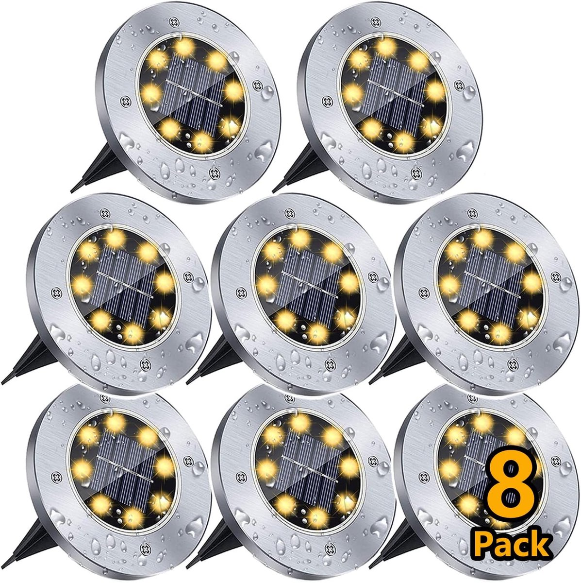 SnelShoppen - Solar Tuinverlichting, 8 LED Buitenlampen, IP65 Waterdicht, Tuinlampen voor Opritten, Gazons, Trapdekken, Oprit, Hekken, Patio, Landscha