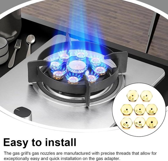 SnelShoppen - Set van 16 Stukken Propaan Gasbrander Nozzles (0.5-1.1mm) - Messing Gas Nozzles voor Propaan Branders, M6×0.75 Draad, Geschikt voor Gasf — afbeelding 3