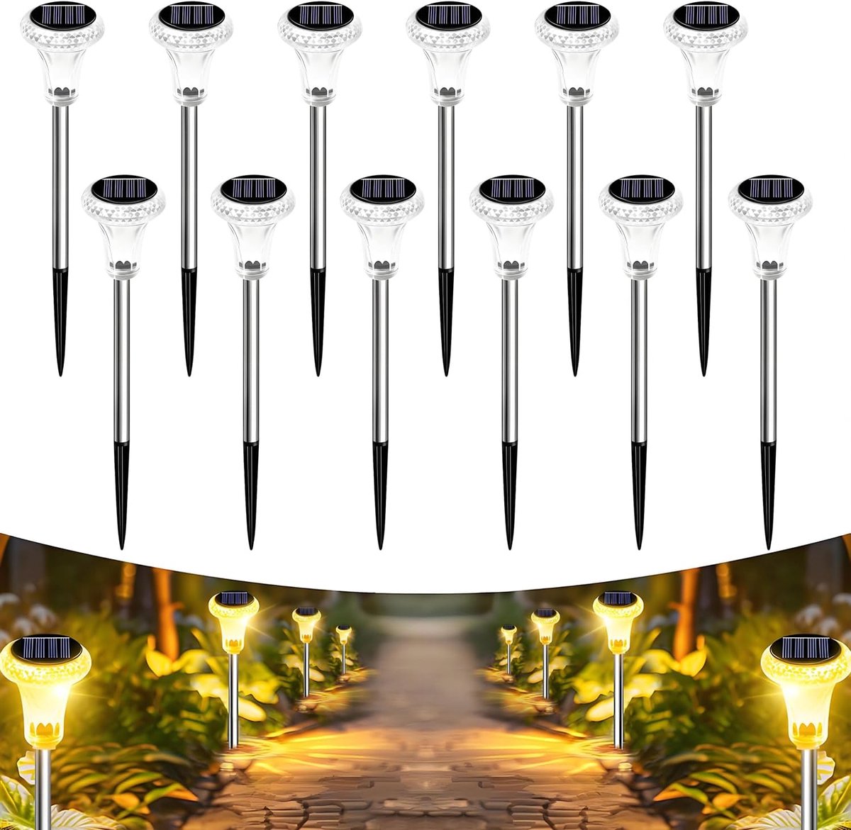 SnelShoppen - 12 Stuks Solar Tuinverlichting, IP65 Waterdichte Solar Pad Verlichting, 3000K Warm Wit, Perfect voor Tuin, Pad, Patio en Buiten Decorati