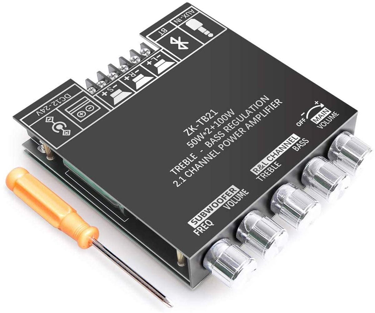 SnelShoppen - 2x50W +100W 2.1 Kanaal Subwoofer Versterker Board met Treble en Bass Controle, Bluetooth en AUX Ingangen, Ideaal voor DIY Draadloze Spea