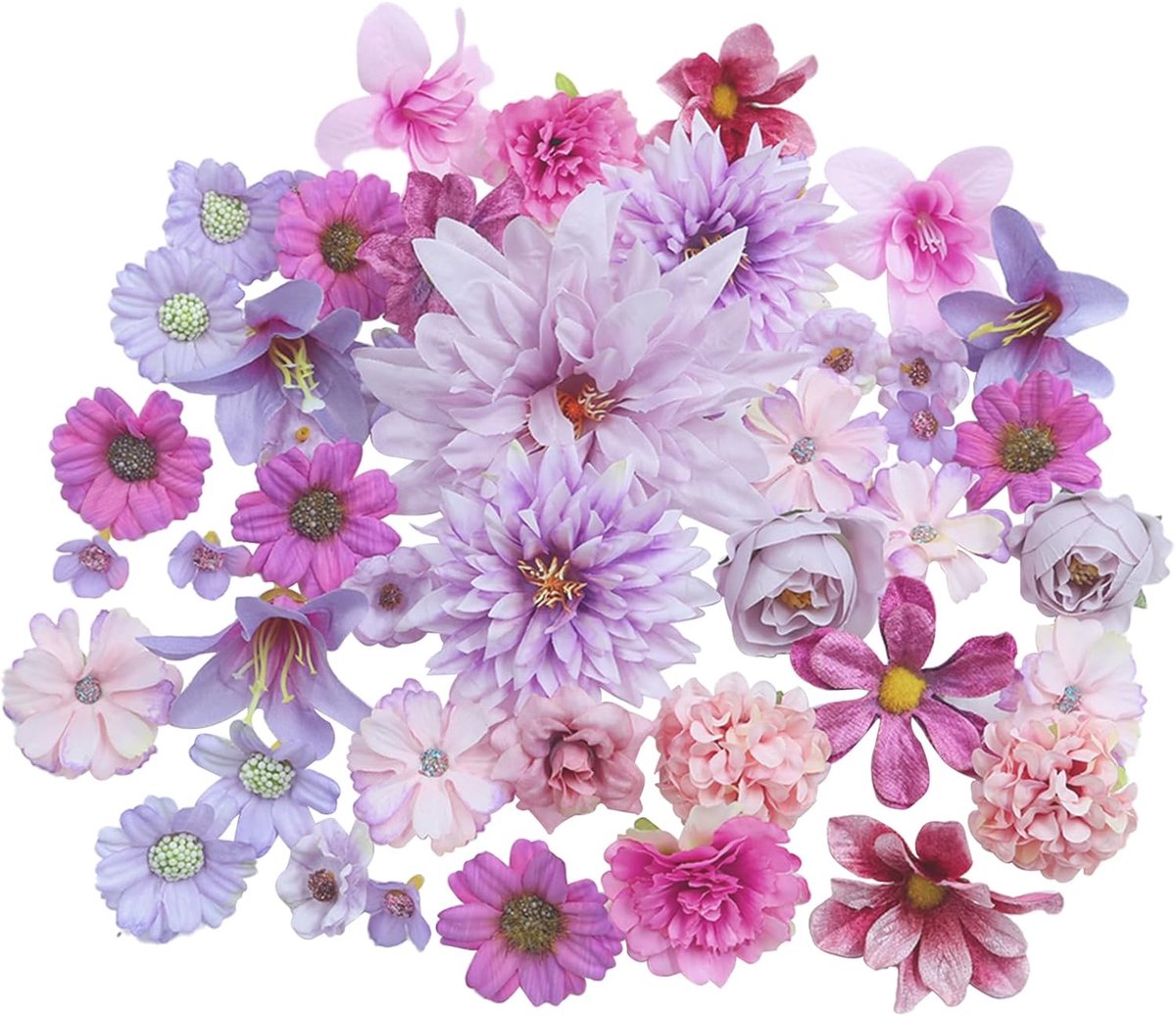 SnelShoppen - 48 Stuks Kunstbloemen voor Creatieve Projecten, Mini Zijde Bloemen, Valse Bloemen Koppen, Decoratieve Bloemen voor Bruiloft, Valentijnsd