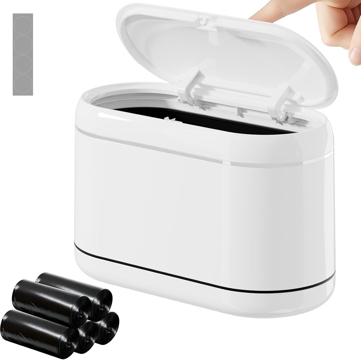 SnelShoppen - Table Waste Bin met Deksel - Mini Afvalbak met 2 Compartimenten - Inclusief 5 Rol Afvalzakken en 4 Antislip Matten - Ideaal voor Bureau,