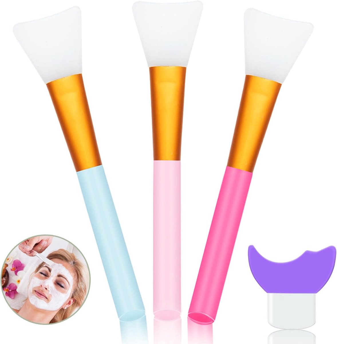 SnelShoppen - 3pcs Gezichtsmasker Kwasten Set - Silicone Applicator Brush - Flexibele Masker Tool voor Efficiënte Toepassing - Ideaal voor Beginners e