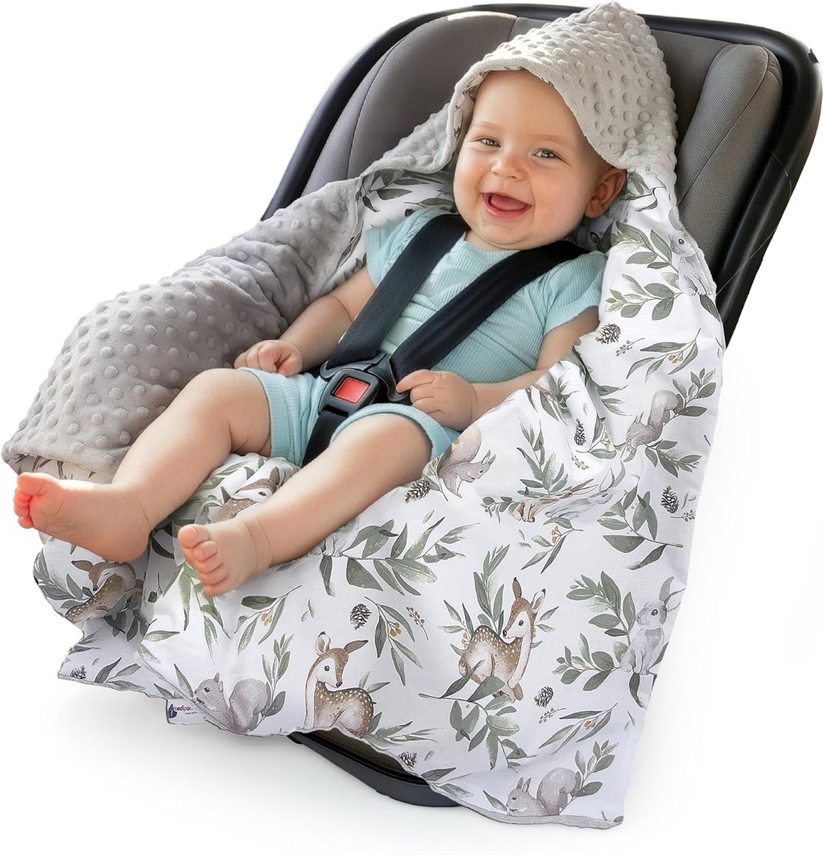 SnelShoppen - Swaddle Blanket 100% Katoen 85 x 85 cm met Kap - Cuddly Babydeken voor Kinderwagen, Autostoel, Universele Dubbelzijdige Babydeken voor R