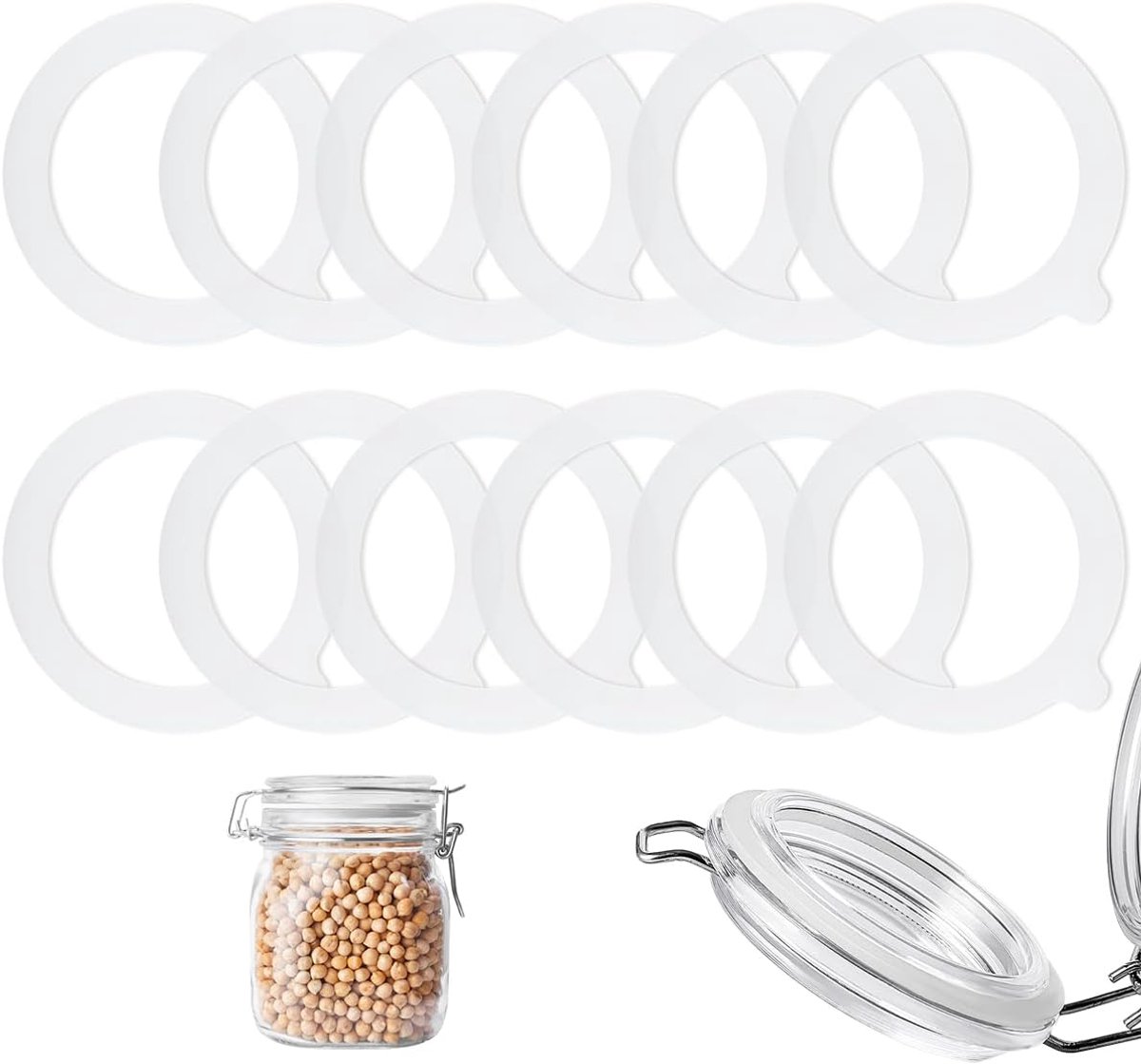 SnelShoppen - 12 Stuks Siliconen Rubber Ringen voor Glazen Potten, 70 x 95mm, Gasket Seals voor Mason Jars, Normale Monden, Herbruikbare Afdichtringen