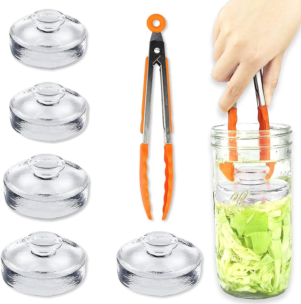 SnelShoppen - 5-Pack Glazen Fermentatie Gewichten met Handgreep en Uniek Textuur Design voor Grote Weckpotten - Ideaal voor Pickles, Inleggen, en Bewa