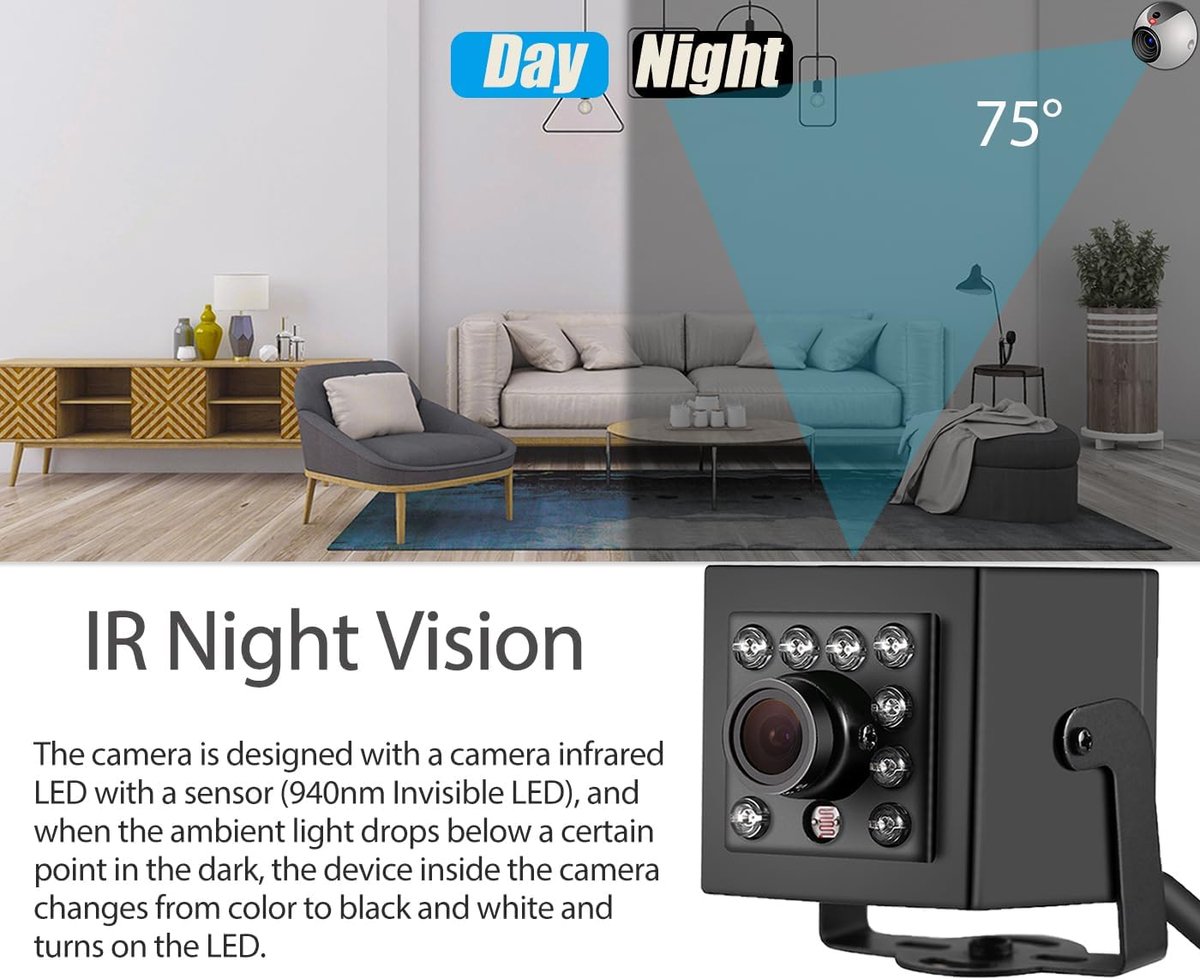 SnelShoppen - Mini POE IP Camera 5MP met 10 LED Infrared Night Vision, 3.6mm Lens en 75°FOV, P2P CCTV Camera voor Binnengebruik, H.265/H.264 HD Beveil