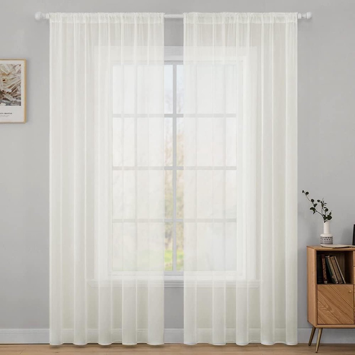 SnelShoppen - Set van 2 Voile Gordijnen, Transparante Polyester Gordijnen met Rod Pocket, Luchtige Decoratieve Gordijnen voor Slaapkamer en Woonkamer,