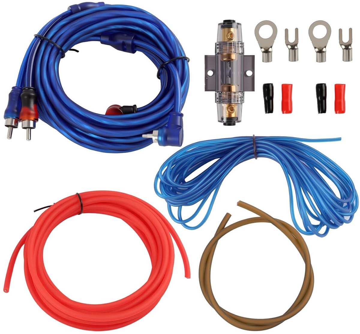 SnelShoppen - 10GA KFZ Versterker Kabelset voor Auto Audio Modificatie, Compleet Subwoofer & Endstage Kabelset 4,5m Stroom en Audiokabel, Koper Alumin