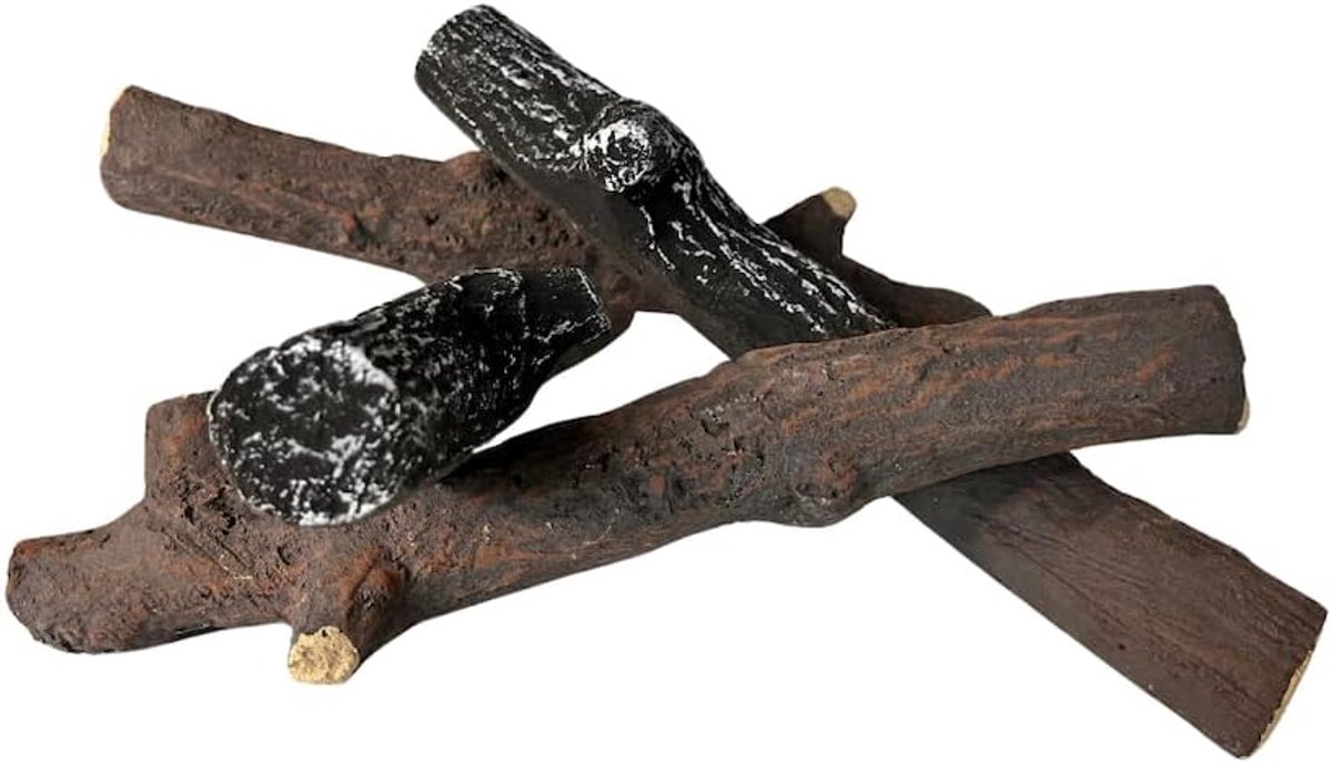 SnelShoppen - Set van 4 keramische houtblokken voor bio-ethanol of gashaard, hittebestendige keramische logs, natuurlijk uitziend, 25.5x8x3.5 cm, perf