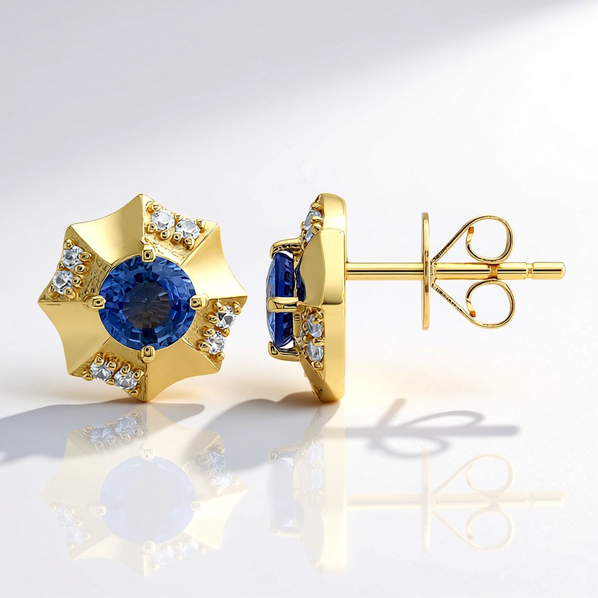 Cavill - Gouden oorbellen 9K met 1.054 ct Tuléar blauwe toermalijn en 0.163 ct zirkonen - Madagaskar edelstenen - elegant en luxe