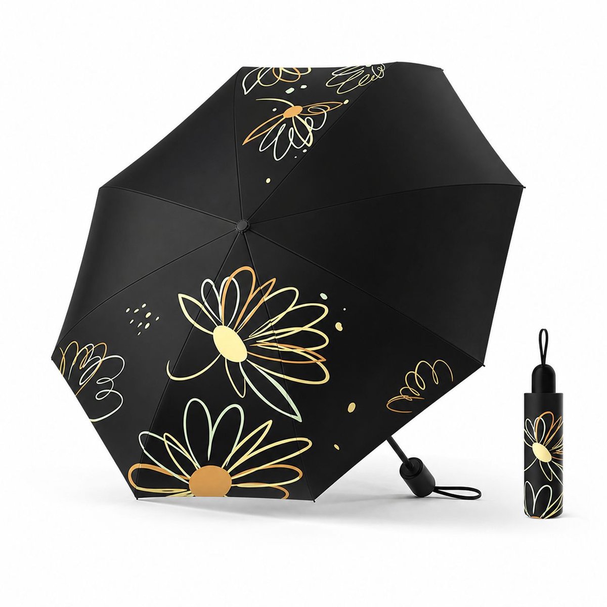 VHV-Zonnescherm Paraplu - Lichtgewicht UV-werende Parasol met Black Vinyl Coating - Windbestendige Paraplu voor Zon en Regen - 98cm Diameter - Compact Reisformaat