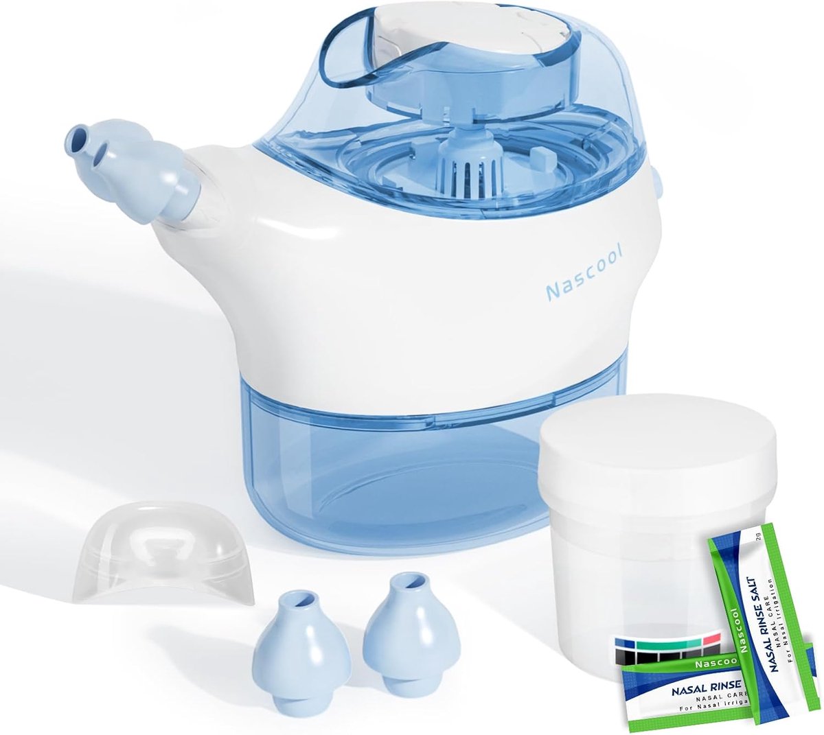 SnelShoppen - Neusbewateringssysteem Neusdouche Sinus Spoeling Volwassenen Elektrische Neti Pot met 50 Neuszout Blauw voor Neusverzorging en Sinusverl