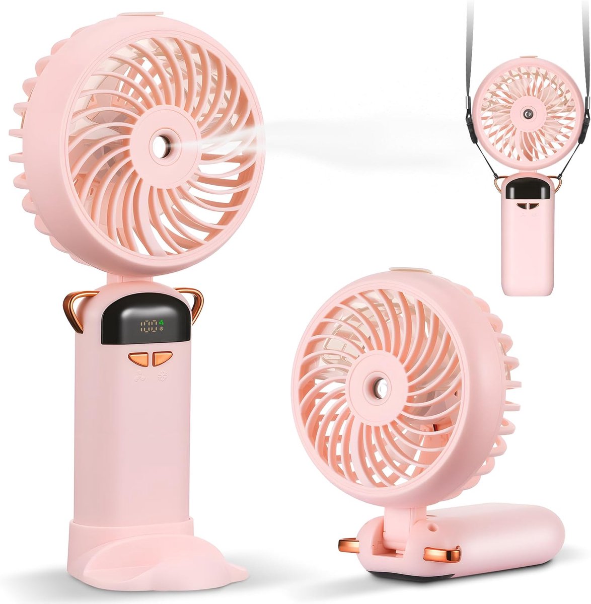 SnelShoppen - Handventilator met Waterkoeling, Draagbare Mini-Ventilator met LCD-Display en 5 Snelheden, Oplaadbare USB-Zakventilator, Opvouwbare Koel