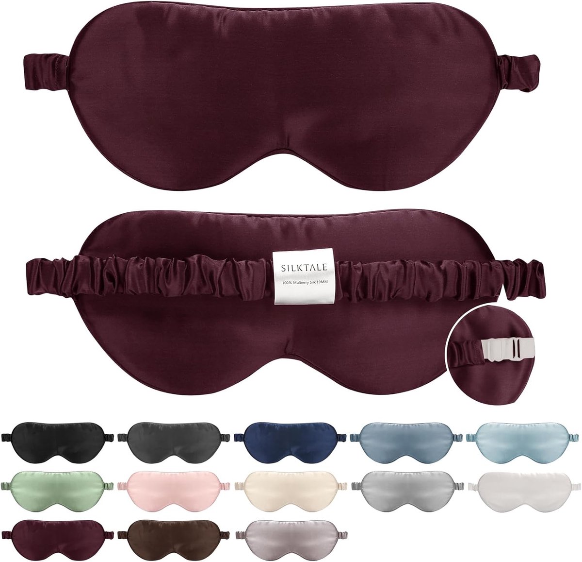 Thijox - 100% Mulberry Zijde Oogmasker voor Slapen met Verstelbare Riem, Luxe Bordeaux Kleur, Perfect voor Ontspanning en Reizen