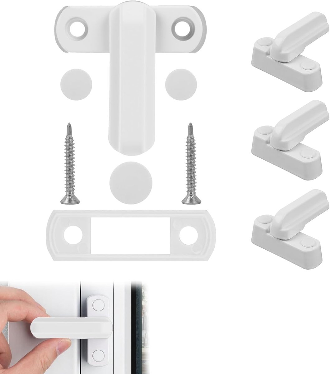 SnelShoppen - 4 stuks raambeveiliging zwenkgrendel voor ramen en deuren, aluminiumlegering, inbraakbeveiliging met schroeven, stabiele extra vergrende