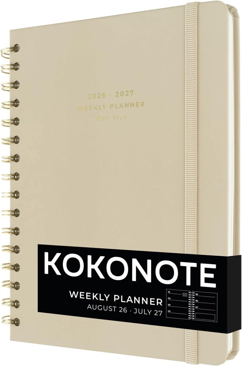 SnelShoppen - Academische Agenda 2026-2027 Weekoverzicht - Misty Gray | Stijlvolle Schoolplanner | Mid Year Agenda | Aesthetic Stationery | Perfect vo