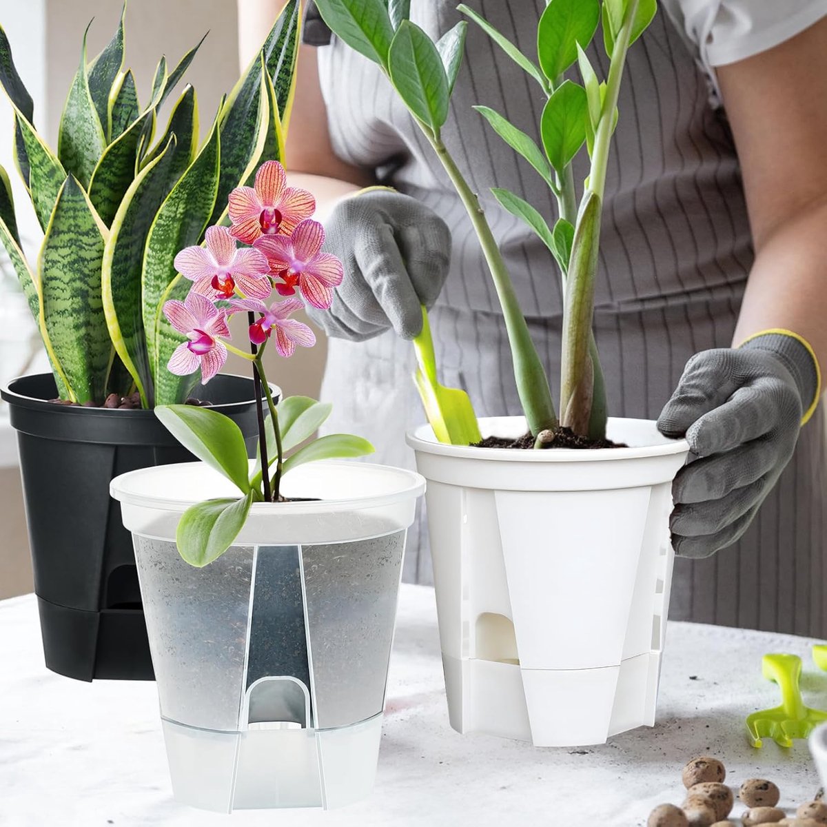 5 stuks- plastic bloempot- Zelfwaterende bloempot - Plantenpot - Zaailingpot - Bloempotcontainer - Transparant - 12*8,5*14 cm - Met uitneembaar waterreservoir - Goede ventilatie -Bevordert een gezonde wortelgroei - Geschikt voor continue watertoevoer — cadeau in Cadeau-ideeën - foto 6