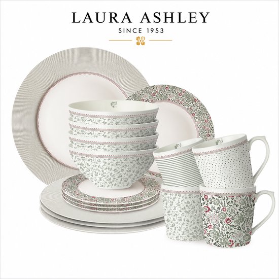 Laura Ashley servies met bloemenprint en strepen.
