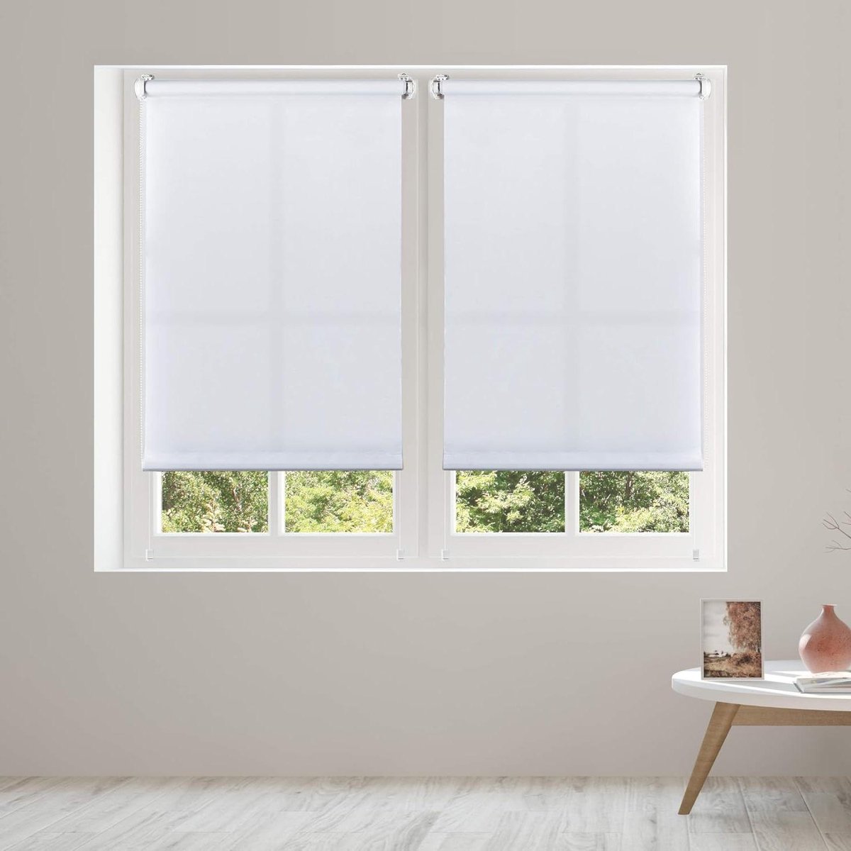 Lichtdoorlatend Rolgordijn - Jaloezie Raambekleding - Privacy Creëren - Installatie Zonder Boren - 75 x 180 cm - Wit
