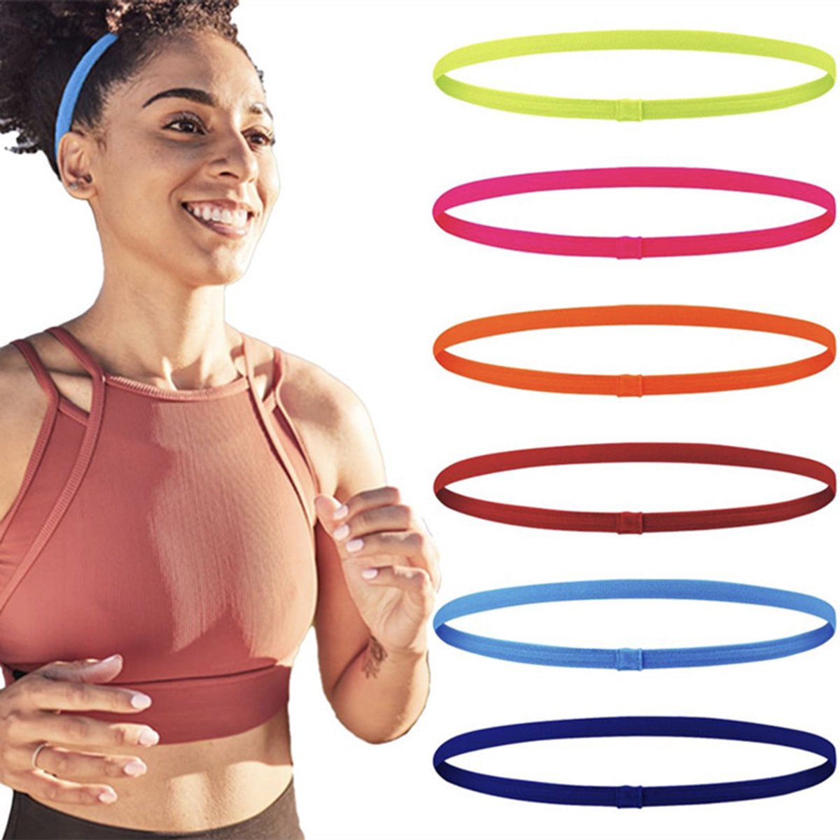 Sport haarband – 6 stuks – katoen – 41 cm – 6 kleuren – antislip – voor heren en dames – zacht en rekbaar– voor hardlopen, yoga, voetbal tennis – zweetband