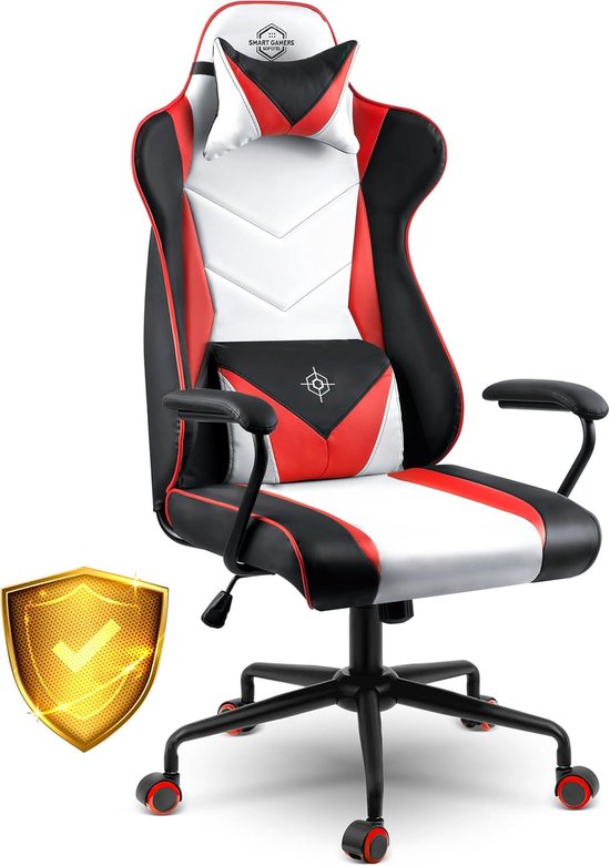 Draaistoel - Gamestoel PC - Comfortabel Zitten - SoftSwing Schommelfunctie - 62 x 50 x 123 cm - Zwart Wit Rood — afbeelding 5